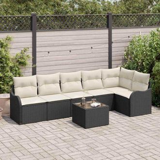 vidaXL Vidaxl - Conjunto De Sof&aacute; De Jard&iacute;n Con Coj&iacute;n 7 Pcs Negro Polirat&aacute;n