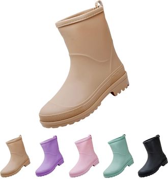 Generic Wellington Short Rain Boots for Womens Ankle Garden Boot Ladies Anti-Slip Waterproof Rubber Chelsea Boots Outside Work Rain Shoes with Comfort Insole 