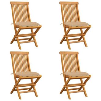 vidaXL Sillas De Jard&iacute;n 4 Uds Madera Maciza De Teca Con Cojines Beige Vidaxl