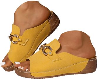 Generic Orthopedic Wedge Sandals for Women 2026 Dressy Comfortable Low Wedges Walking Sandals Summer Slip On Beach Flip Flops with Arch Support Open Toe Wide 