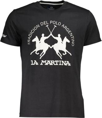 La Martina Zwarte Katoenen Heren T-shirt - Heren - T-shirts - Zwart - M - Katoen - Tops