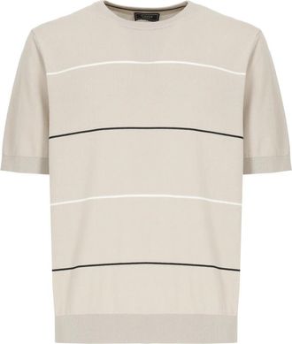 PESERICO Beige Polo Shirt met Streepjespatroon - Heren - T-shirts - Beige - M - Katoen - Tops