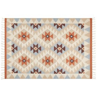 Beliani Beliani - Alfombra Kilim De Algod&oacute;n Beige Azul Naranja 160 X 230 Cm Geom&eacute;trico Dilijan