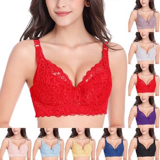 Generic Lace Bralettes for Women, V Neck Floral Lace Bralette, Backless Wirefree Sexy Bralettes, Anti Sagging Gathering Full Coverage Bras for Women, Unpadded