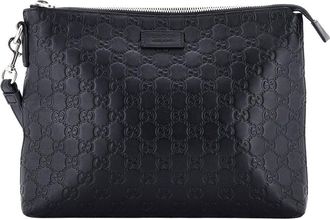 Gucci Black Guccissima Leather Signature Soft Wristlet (Authentic Pre-Loved)