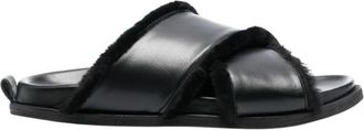 Forte_Forte Shearling en leren gekruiste sandalen - Dames - Sandalen - Zwart - 40 EU - Leer - Schoenen