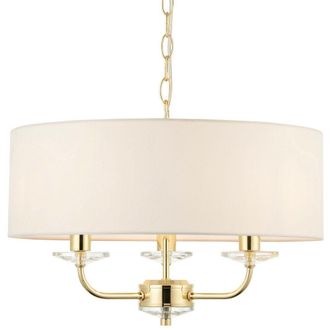 Loops Multi Light Ceiling Pendant 3 Bulb BRASS & WHITE Chandelier Large Shade Lamp