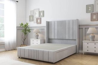 Sloomy Hargrave Naples Divan Base No Drawers-54 Wingback & 12 Footboard in Silver | Size: King