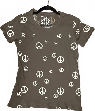 Chaser Womens Allover Peace Graphic Tee In Charcoal