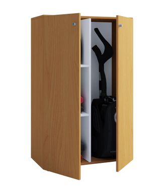 ebuy24 Vcm Gabinete De Escoba De Madera 4 Compartimentos Gabinete Para El Hogar Dimensiones: An. 70 X Al. 111 X T. 38 Cm 2 Puertas Giratorias - Lona L (beech
