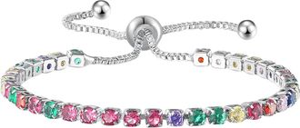 Generic Colored Zircon Rhinestone Bracelet Jewelry Charm Birthday Surprise Gift For Woman Girls Elastic Women Rose Bracelets for Wedding (Silver, One Size)