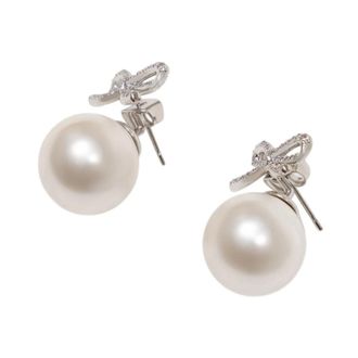 Self Portrait Oorstekers met Kristallen Strik en Parel - Dames - Oorbellen - Grijs - ONE Size - Accessoires
