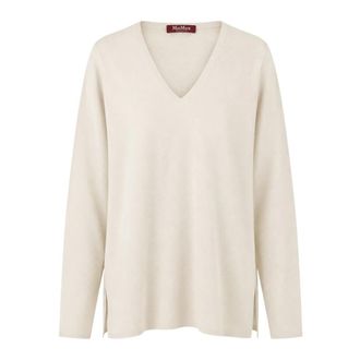 Max Mara V-hals Gebreid - Dames - V-hals truien - Beige - M - Polyester - Truien & Vesten