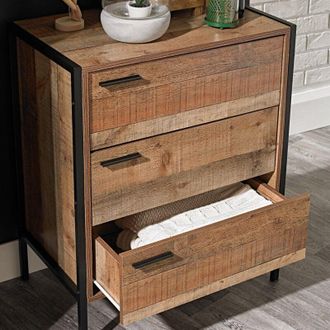 LPD Furniture Hoxton 3 Drawer Chest Distressed Oak Effect