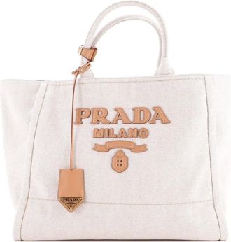 Prada Logo Linen Blend Large tote bag - Bruin