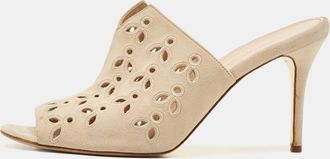 Oscar De La Renta Oscar De La Renta Beige Suede Floral Cut Out Sandals