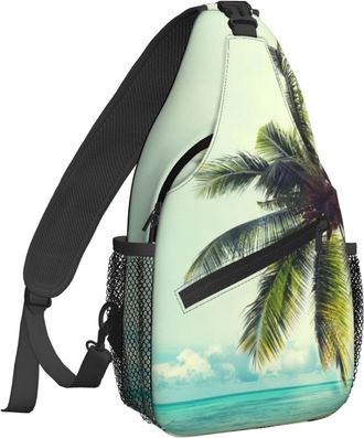 Generic Vintage Palm Tree Sling Bag Adjustable Cross Body Bag With Zipper Backpack For Sports Shopping Workout