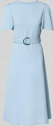 Rinascimento Rinascimento Cocktailkleid mit G&uuml;rtel und Rundhalsausschnitt in Hellblau, Gr&ouml;&szlig;e XS