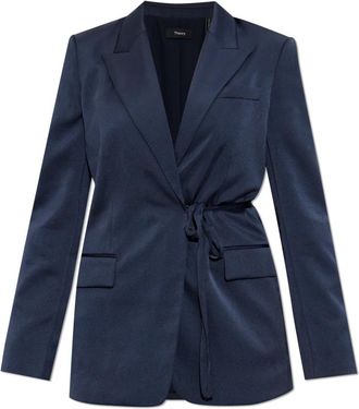 Theory Blazer met stropdas sluiting - Dames - Blazers - Blauw - 2XL - Leer - Jassen
