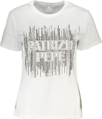 Patrizia Pepe T-shirt met ronde hals - Dames - T-shirts - Wit - XS - Katoen - Tops