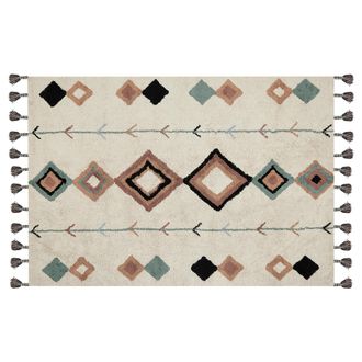Beliani Alfombra De Algod&oacute;n Multicolor 140 X 200 Cm Patr&oacute;n Diamante Borlas Eskisehir
