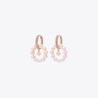 Tory Burch Womens Moondance Pearl Hoop Earrings, One Size
