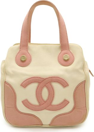 Chanel Ivory Pink Canvas Handbag Tote Bag (Pre-Owned)
