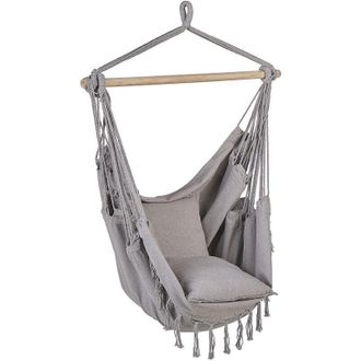 Beliani Silla Colgante De Algod&oacute;n Poli&eacute;ster Gris Claro Columpio Hamaca Boho Interior Exterior Bonea
