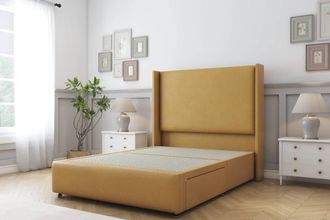 Sloomy Stratford Plush Divan Base 2 Drawers 54 Headboard & 12 Footboard in Mustard | Size: Super King