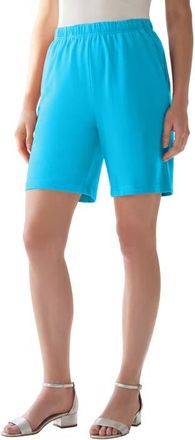 Roaman's Plus Size Soft Knit Pull On Short in Ocean at Nordstrom, Size Small