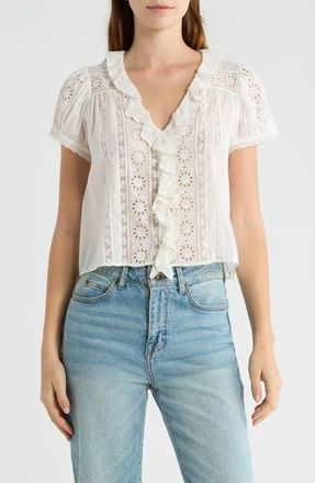 D&ocirc;en Clairette Eyelet Organic Cotton Voile Top in Salt at Nordstrom, Size Xx-Small