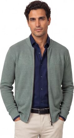 Casamoda Casa Moda vest effen groen gebreid wijde fit katoen