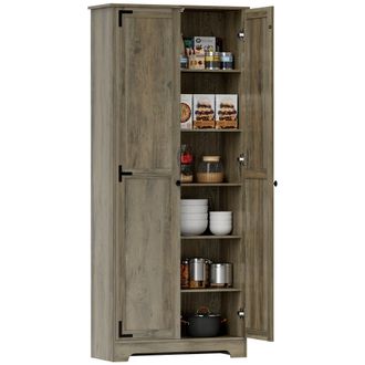 HOMCOM Farmhouse Kitchen Cupboard - Kitchen Cabinet - Grey Wood-Effect | TJ Hughes