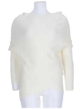 P.A.R.O.S.H. Draped White Wool Sweater with Ribbed Long Sleeves