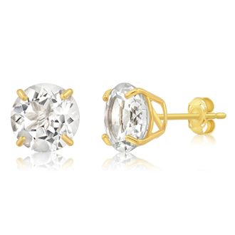 MAX + STONE 14k Yellow Gold 9mm Round Cut Gemstone Stud Earrings