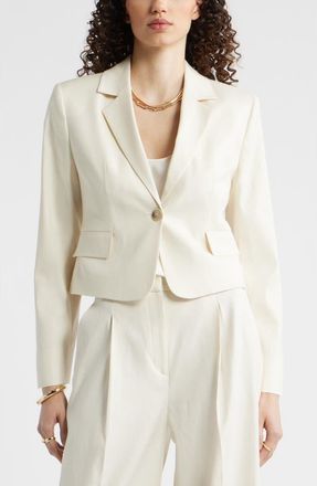 Nordstrom Crop One-Button Linen Blend Blazer in Ivory Birch at Nordstrom, Size Xx-Small