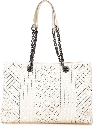 Bottega Veneta Pre-owned Womens Woven Chain Tote - Light Grey Leather - One Size