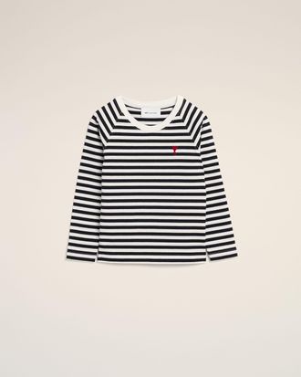 Ami Black and white mariniere cotton t-shirt with Ami de Coeur White - 10 ans - Unisex
