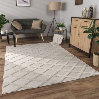 Paco Home Paco Home - Alfombra Salon De Habitacion Pelo Corto Boho Chic Nordica 3d Moderna 120x160 Cm, Crema