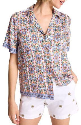 Tommy Bahama Mosaic Cove Camp Shirt in Peach Blossom at Nordstrom, Size X-Large