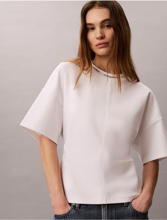 Calvin Klein Jeans Calvin Klein Womens Logo Jacquard Boxy T-Shirt - Open White - XS