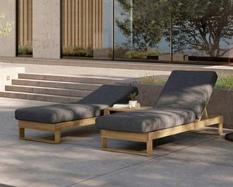 Castlery Rio Outdoor Teak Chaise Lounge, Slate, Treated Solid Teak Wood, Durable, Multi Color