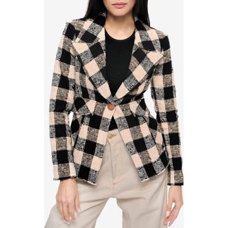 Smythe Buffalo Plaid Cotton Blend Cutaway Blazer in Black Check at Nordstrom Rack, Size 6