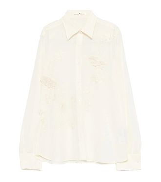Ermanno Scervino White Embroidered Silk Shirt