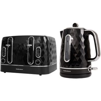 Hamilton Beach Electric Kettle & Toaster Set Diamond Collection Black