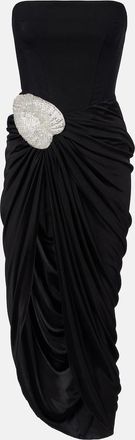 DAVID KOMA Embellished draped wool-blend corset dress