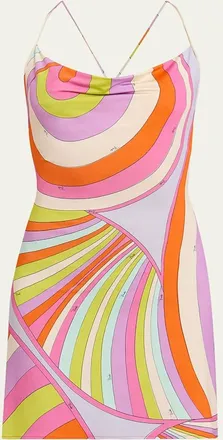 Pucci Iride Cowl-Neck Jersey Satin Mini Dress