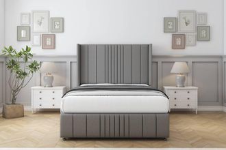 Comfort Beds Grace Dumfries Divan Set 2 Drawers-54 Wingback-Footboard in Light Grey | Size: Super King
