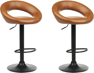 Beliani Set of 2 Modern Swivel Height Adjustable Bar Stools Faux Leather Golden Brown Peoria II