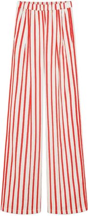 Forte_Forte Contemporary Katoenen Broek met Strepen en Rechte Pijpen - Dames - Wijde Broeken - Rood - XS - Katoen - Broeken